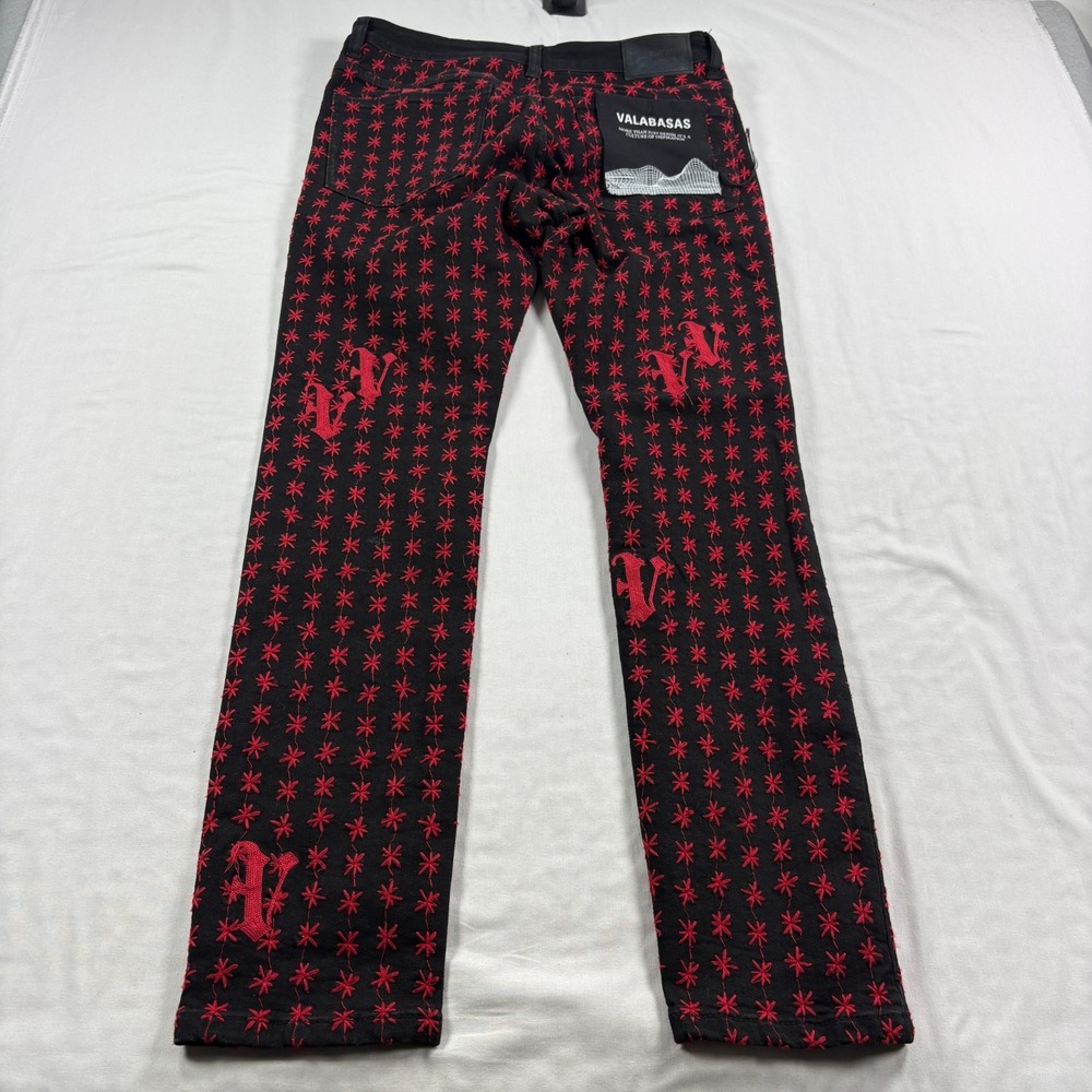 Valabasas Jeans Mens 32x32 Red Stacked Slim Tapered Asterisk AOP Button Fly